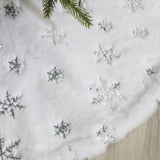 Christmas Plush White Snowflake Pattern Tree Skirt | Hides Stand, Quick Setup