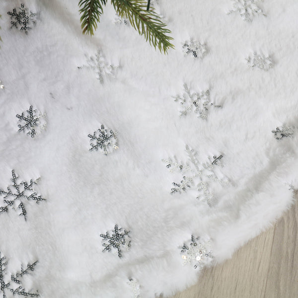 Christmas Plush White Snowflake Pattern Tree Skirt | Hides Stand, Quick Setup