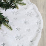 Christmas Plush White Snowflake Pattern Tree Skirt | Hides Stand, Quick Setup