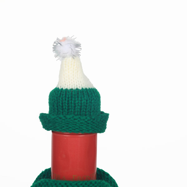 Christmas Set of 2 Knit Wine Bottle Jumpers and Hats Decor | Snowman and Tree
