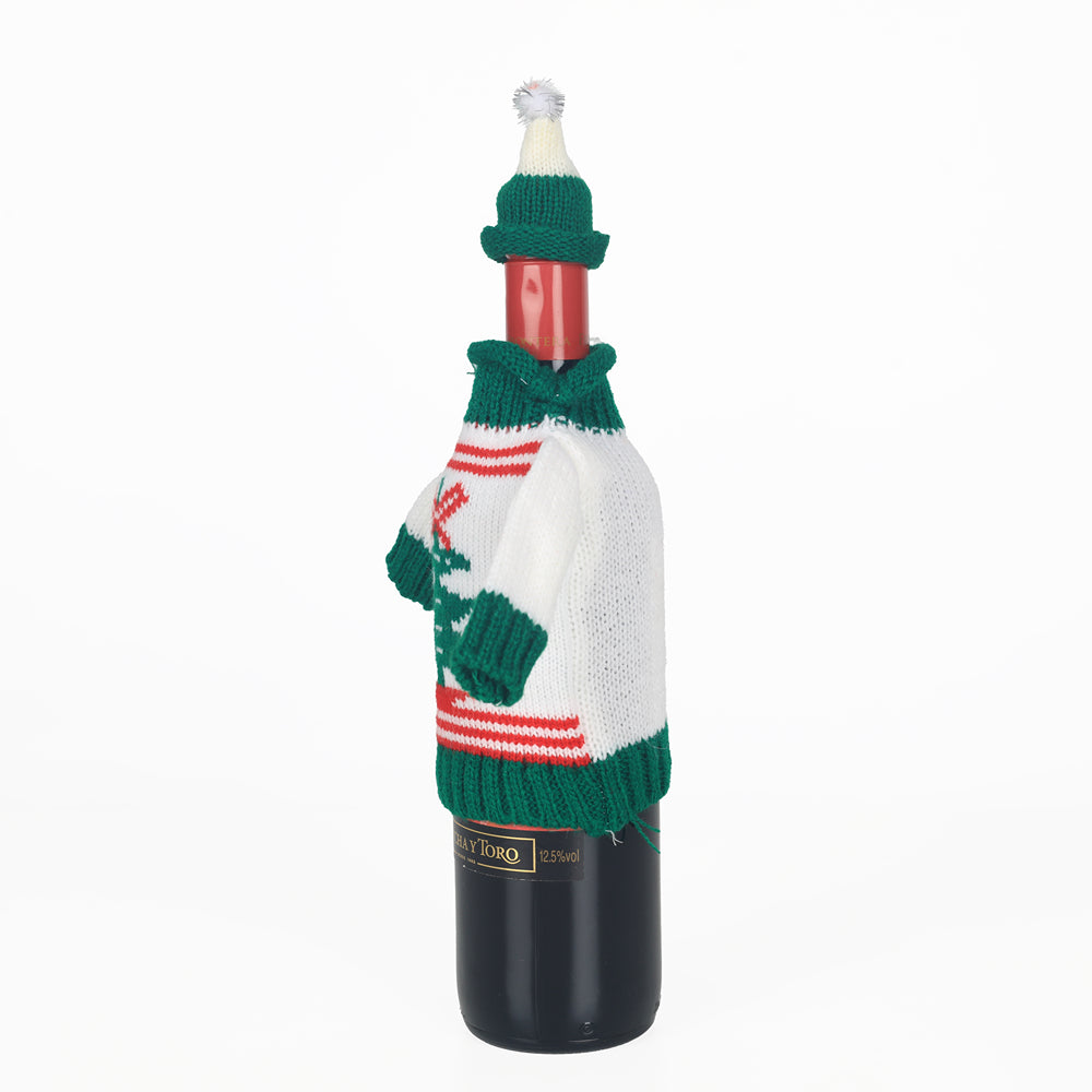Christmas Set of 2 Knit Wine Bottle Jumpers and Hats Decor | Snowman and Tree
