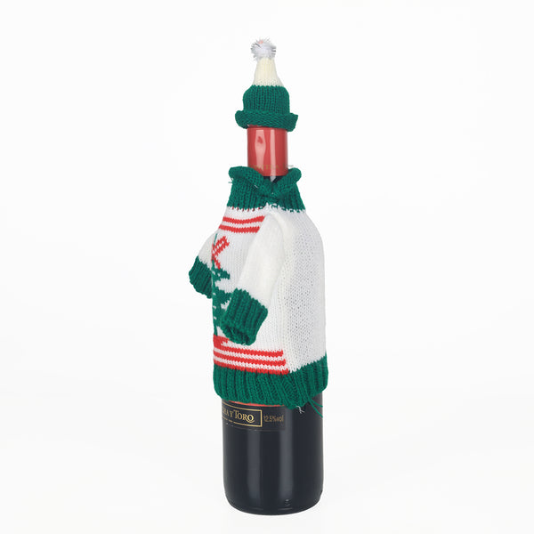 Christmas Set of 2 Knit Wine Bottle Jumpers and Hats Decor | Snowman and Tree