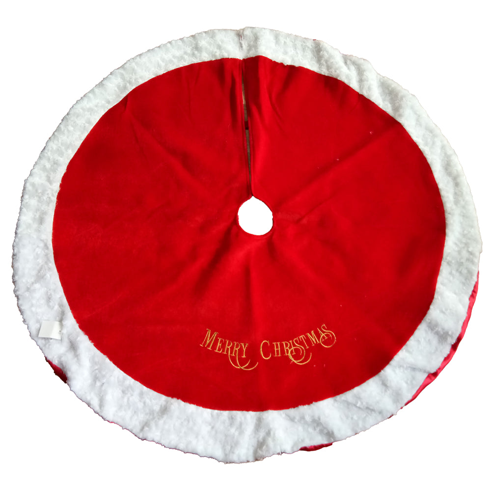 Christmas Velvet Santa Tree Skirt | 120 x 120cm, Red with White Faux-Fur Border