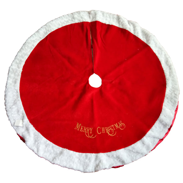 Christmas Velvet Santa Tree Skirt | 120 x 120cm, Red with White Faux-Fur Border