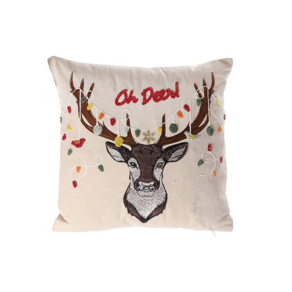 Christmas Oh Deer! Embroidered Cushion | 40 x 40cm, Beige, Deer Motif