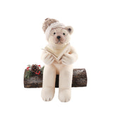 Christmas Reading Bear on Log Tabletop Ornament | 38cm, Round Glasses and Book
