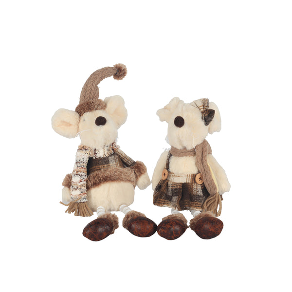 Christmas Sitting Mouse Ornament with Beaded Legs | 38cm, Assorted Designs