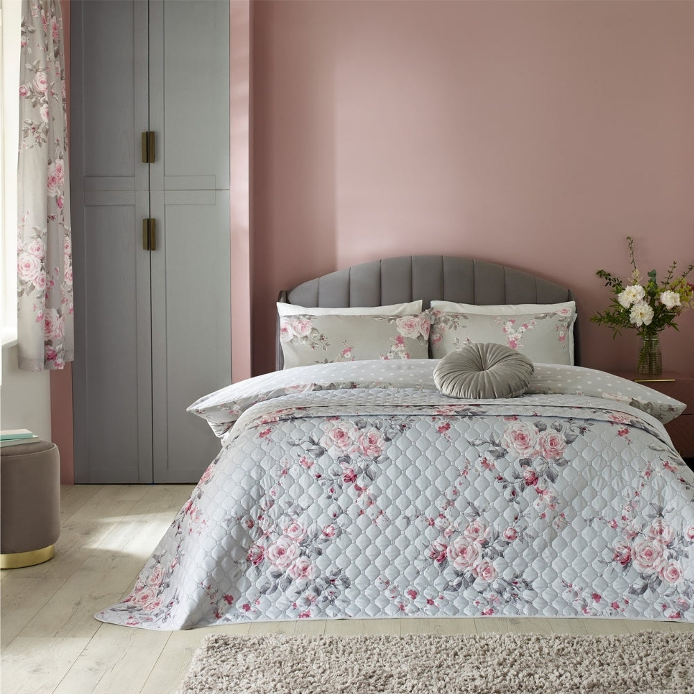 Catherine Lansfield Canterbury Grey Quilted Bedspread | 240x260