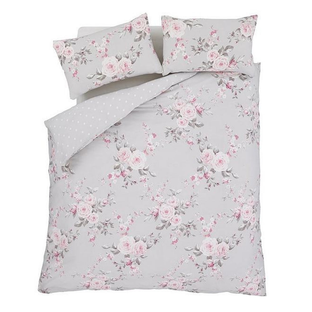 Catherine Lansfield Canterbury Grey Floral Quilt Set | Double