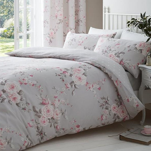 Catherine Lansfield Canterbury Grey Floral Quilt Set | Single