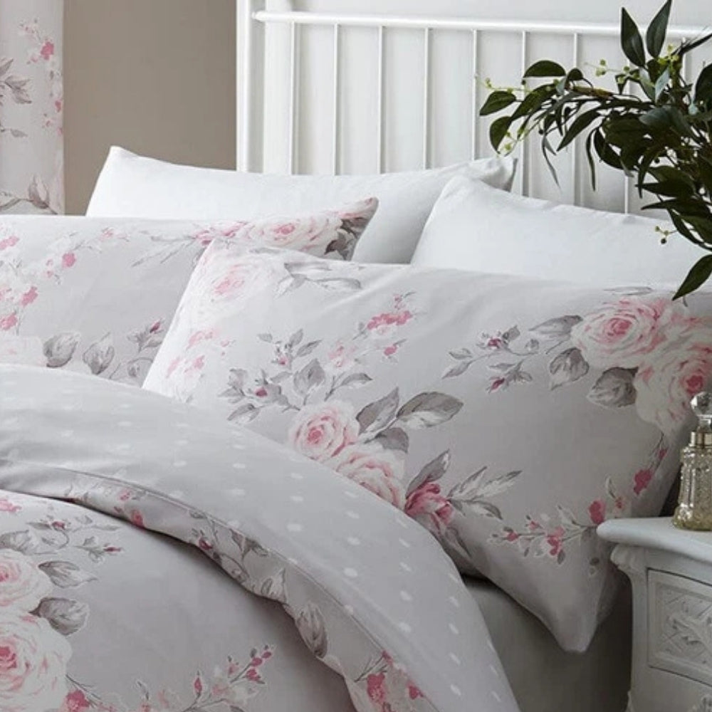 Catherine Lansfield Canterbury Grey Floral Quilt Set | Single
