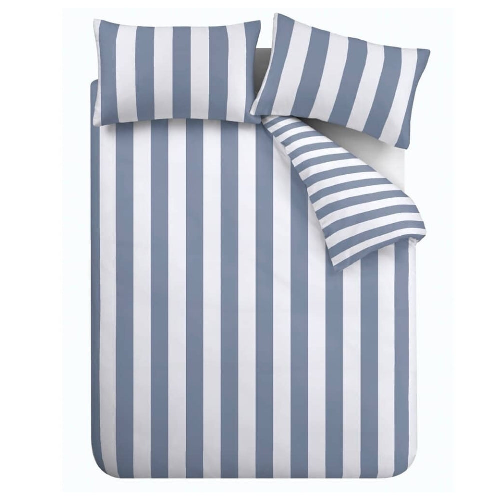 Catherine Lansfield Cove Stripe Blue Reversible Quilt Set  | King