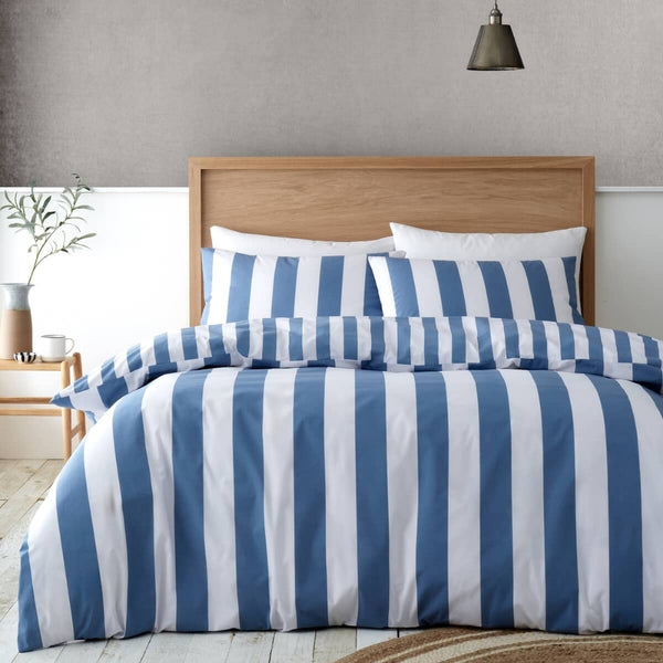 Catherine Lansfield Cove Stripe Blue Reversible Quilt Set | Single