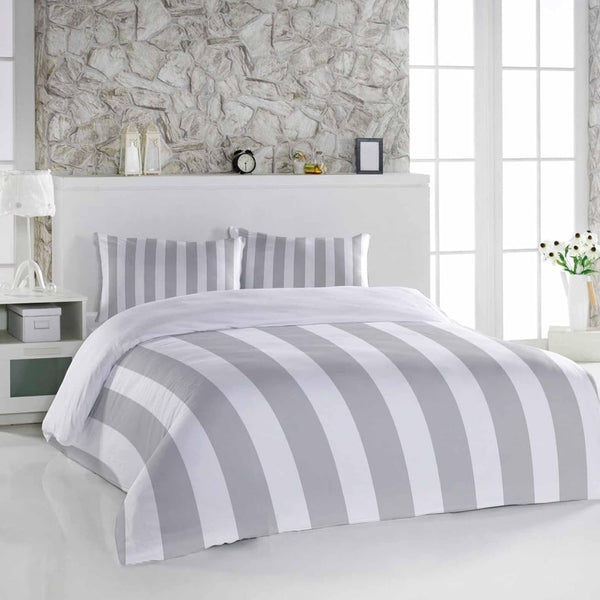 Catherine Lansfield Cove Stripe Silver Quilt Set | Double