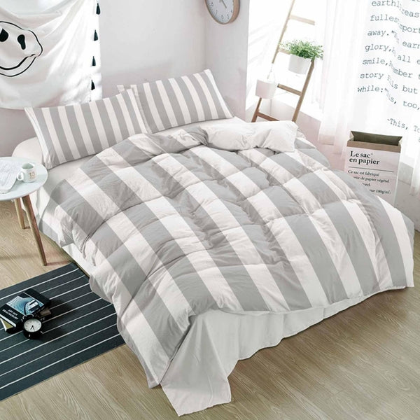 Catherine Lansfield Cove Stripe Silver Quilt Set | Double