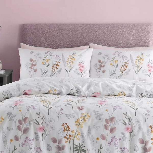 Catherine Lansfield Emilia Floral White Reversible Quilt Set | King Size