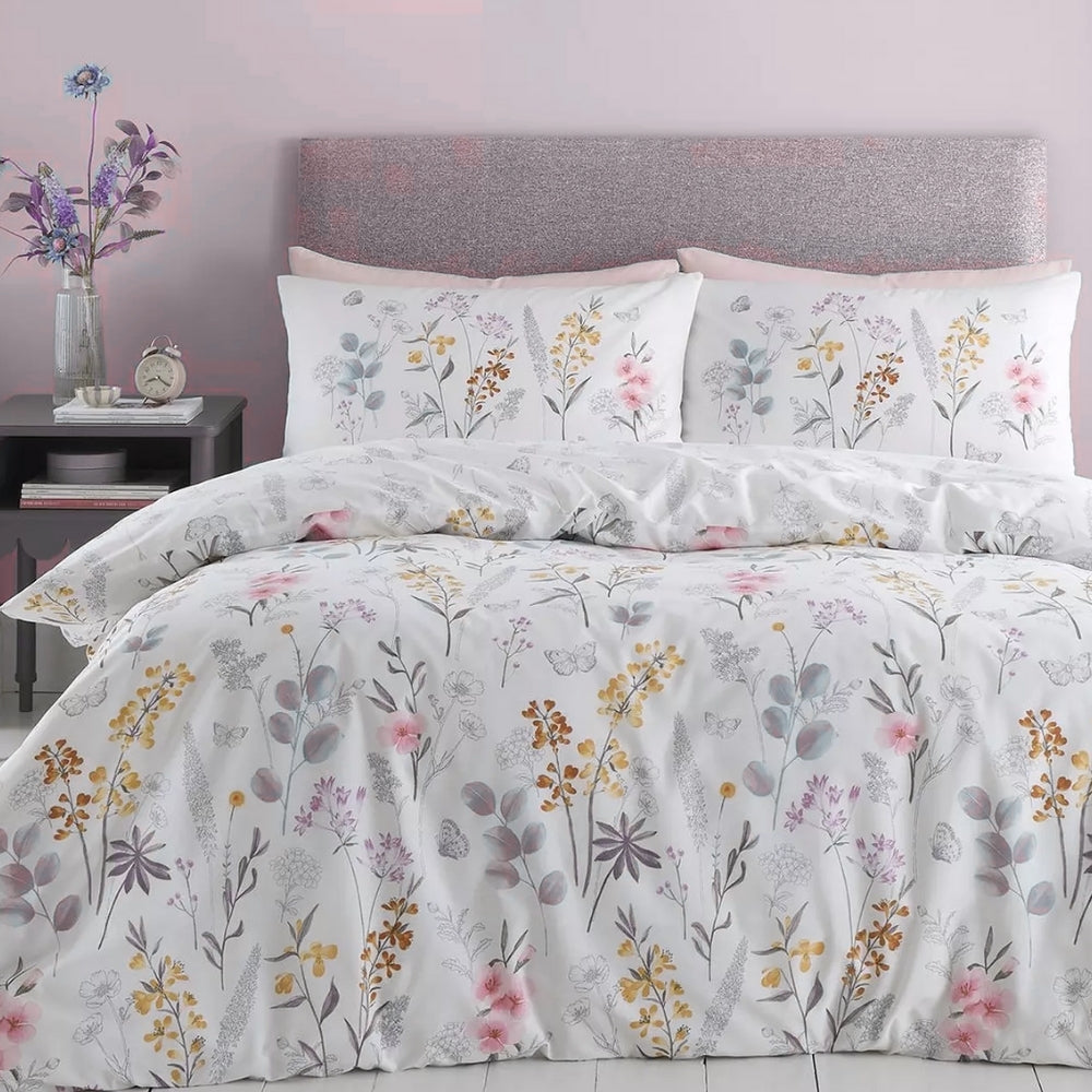 Catherine Lansfield Emilia Floral White Reversible Quilt Set | King Size