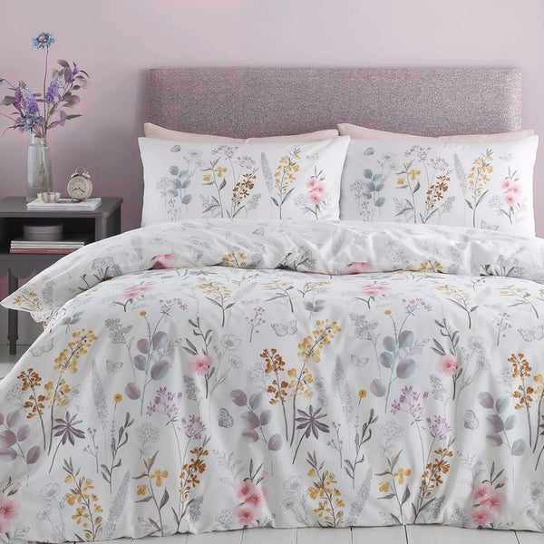 Catherine Lansfield Emilia Floral White Reversible Quilt Set | King Size
