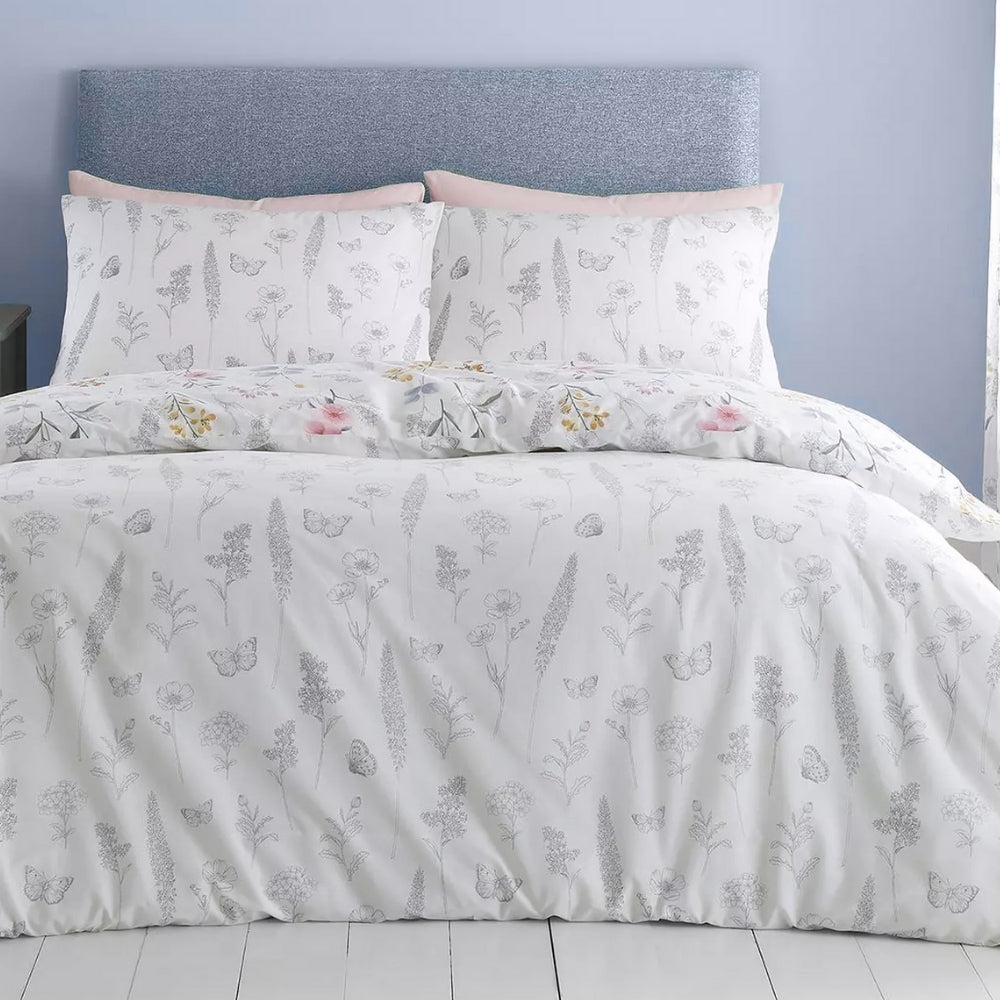Catherine Lansfield Emilia Floral White Reversible Quilt Set | King Size