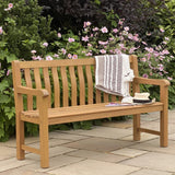 Eucalyptus Grandis Garden Bench | 148 x 56 x 91cm | Teak Finish with Sloping Armrests