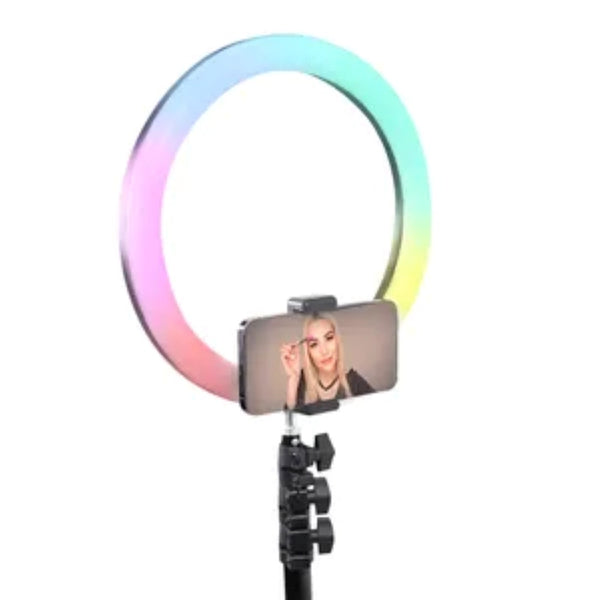 Pixibright Multi-Color LED Ring Light | 12" with Adjustable Brightness and Integrated Smartphone Holder