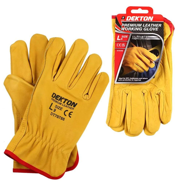 Dekton Premium Leather Work Gloves | Large Size, Abrasion and Cut Resistant