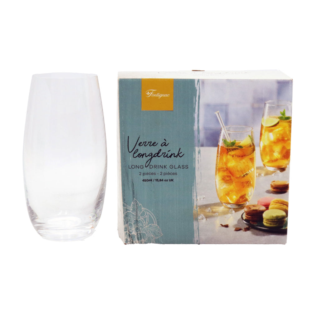 Clear Tall Hiball Long Drink Glasses | 450ml, Pack of 2, Thick Base
