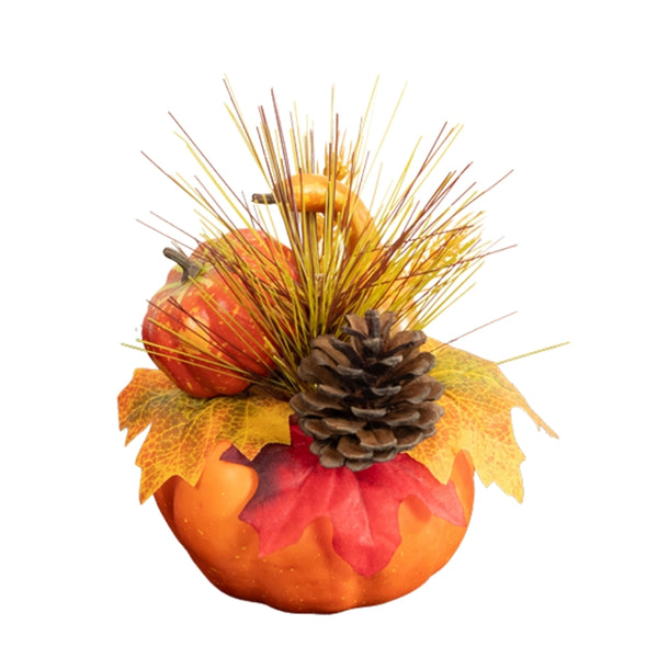 Florelle Autumn Single Pumpkin Arrangement | Faux Leaves & Gourds