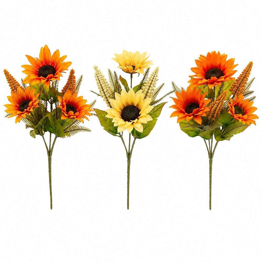 Foxtail and Sunflower Artificial Flower Bushes - 6 Pieces, 3 Assorted Designs
