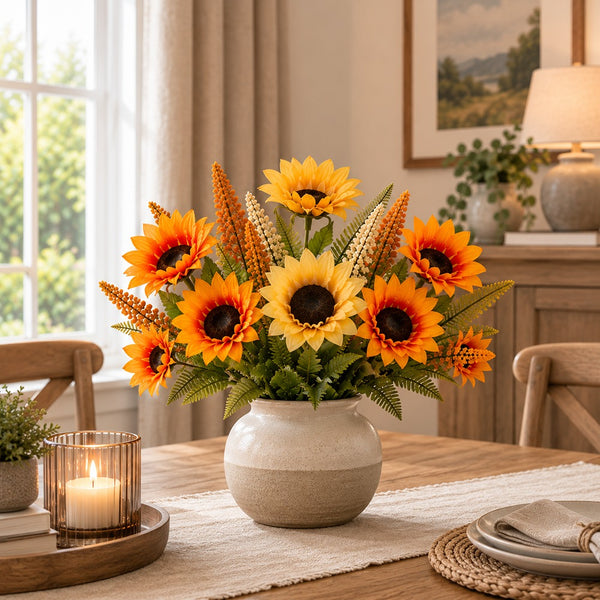 Foxtail and Sunflower Artificial Flower Bushes - 6 Pieces, 3 Assorted Designs