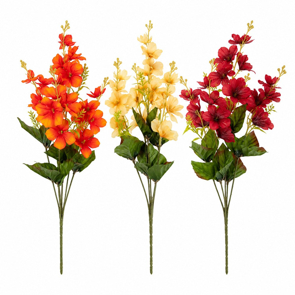 Artificial Autumn Floral Bush - 3 Assorted Colours, Long Flexible Stems