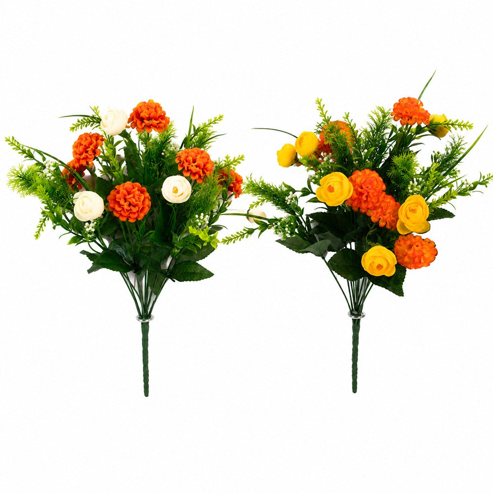 Mini Ranunculus and Pom Artificial Flower Bouquet - 2 Assorted Designs