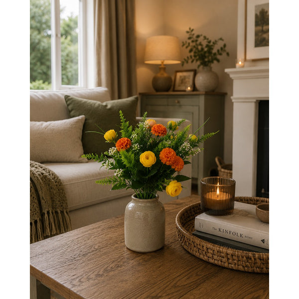 Mini Ranunculus and Pom Artificial Flower Bouquet - 2 Assorted Designs