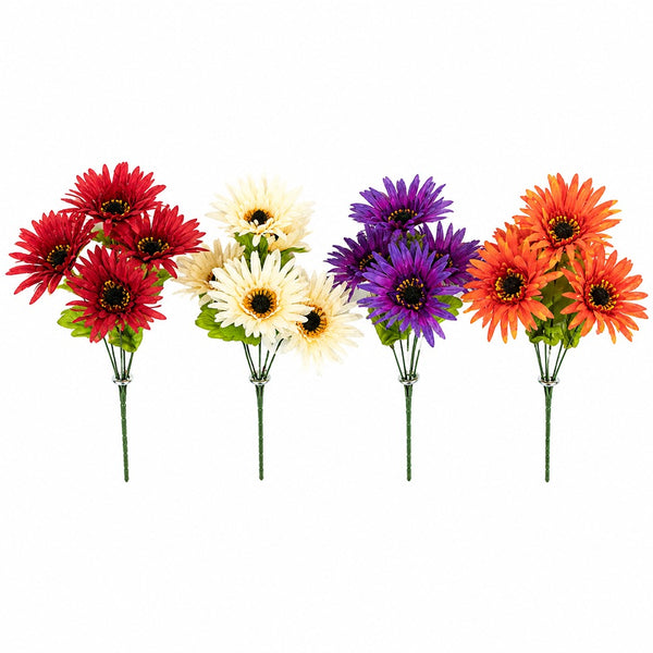 Artificial Gerbera Daisy Floral Bush - 5 Pieces, Assorted Colours