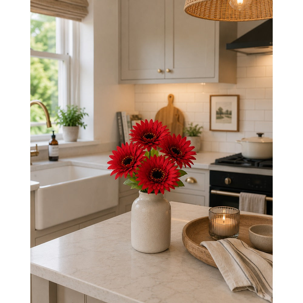 Artificial Gerbera Daisy Floral Bush - 5 Pieces, Assorted Colours