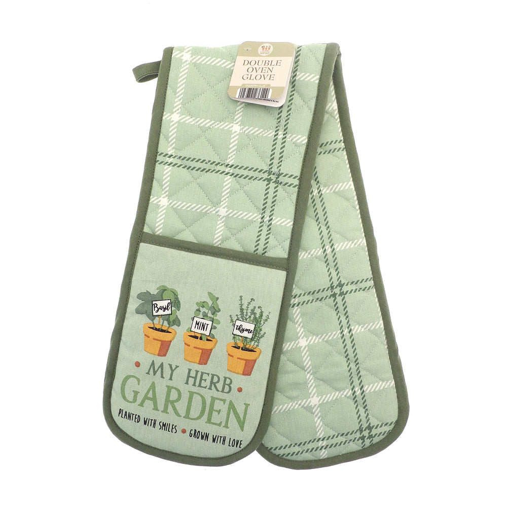 Country Club My Herb Garden Double Oven Glove | Extra-Long, Quilted Padding