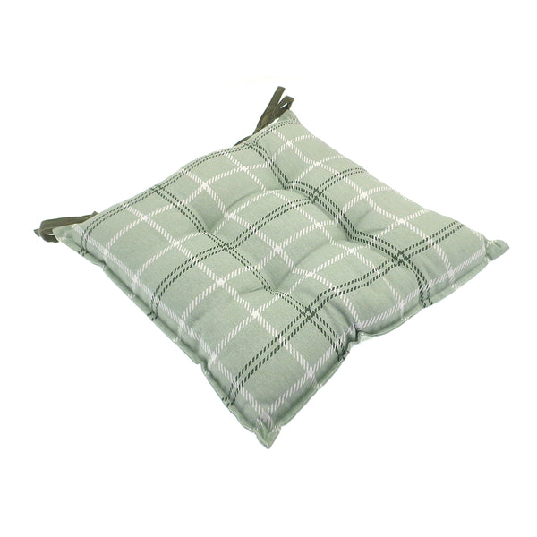 Country Club Green Check Tufted Seat Pad Chair Cushion | Square, Ties