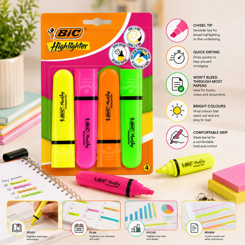 BIC Dual-Tip Neon Highlighters - 4 Pack