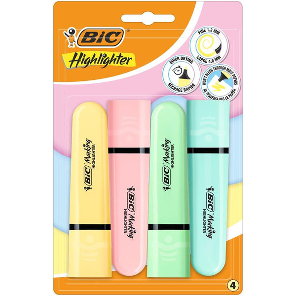 BIC Vibrant Colour-Coded Highlighter Pack | Dual-Tip Design, 4 Pack