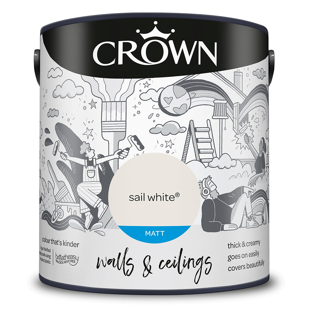 Crown Paint Sail White Matt Emulsion Paint | 2.5L, Breatheasy