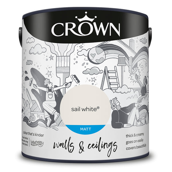 Crown Paint Sail White Matt Emulsion Paint | 2.5L, Breatheasy