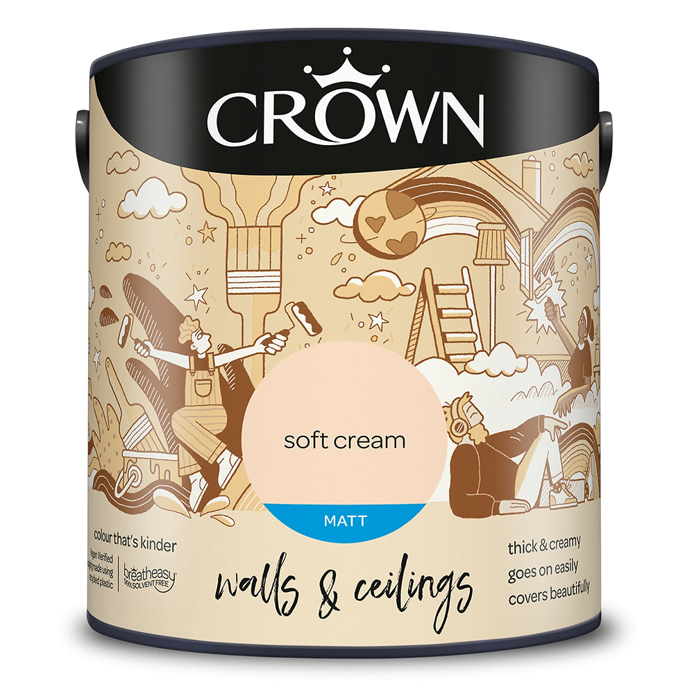 Crown Paint Matt Soft Cream Emulsion Paint | 2.5L, Breatheasy