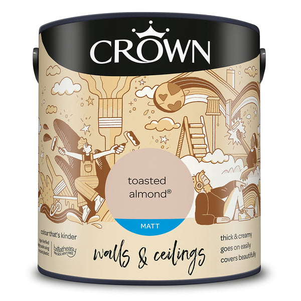 Crown Paint Matt Toasted Almond Emulsion | 2.5L, Breatheasy, Walls and Ceilings