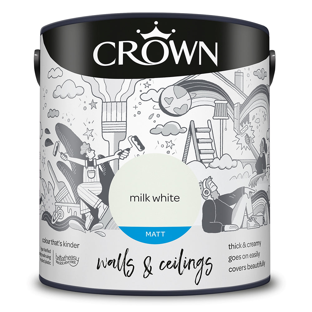 Crown Paint Milk White Matt Emulsion Paint | 2.5L, Breatheasy Low Odour