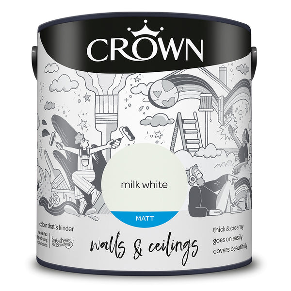 Crown Paint Milk White Matt Emulsion Paint | 2.5L, Breatheasy Low Odour