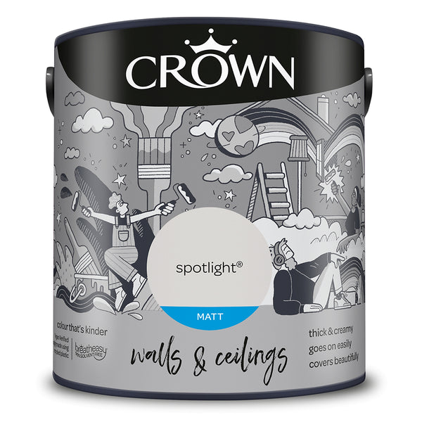 Crown Paint Spotlight Matt Wall & Ceiling Paint | 2.5L, Breatheasy