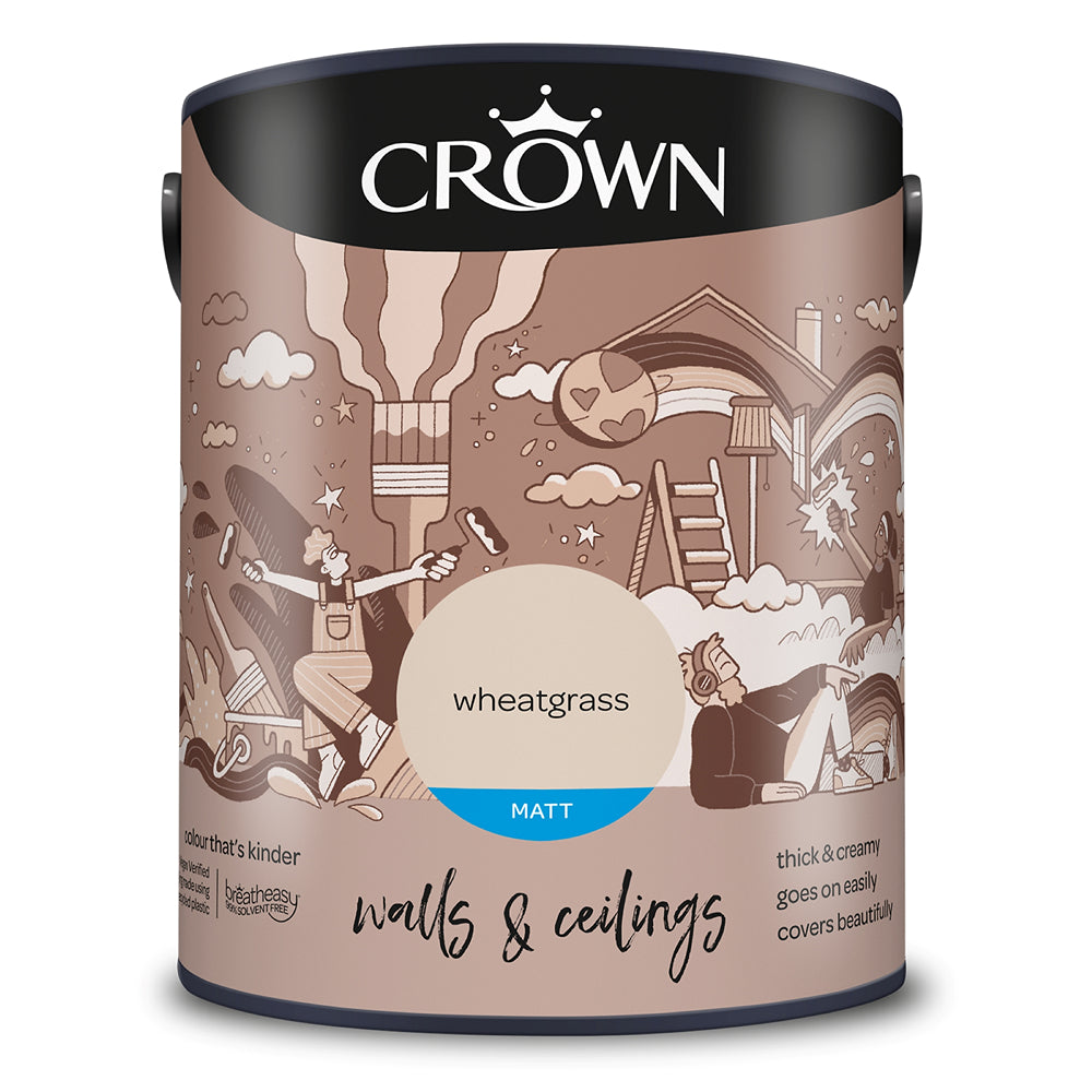 Crown Paint Wheatgrass Matt Wall & Ceiling Paint | 5L, Breatheasy