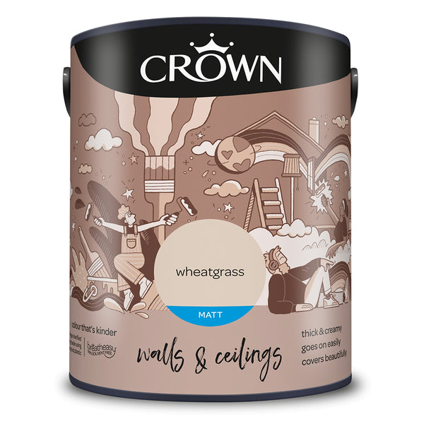 Crown Paint Wheatgrass Matt Wall & Ceiling Paint | 5L, Breatheasy