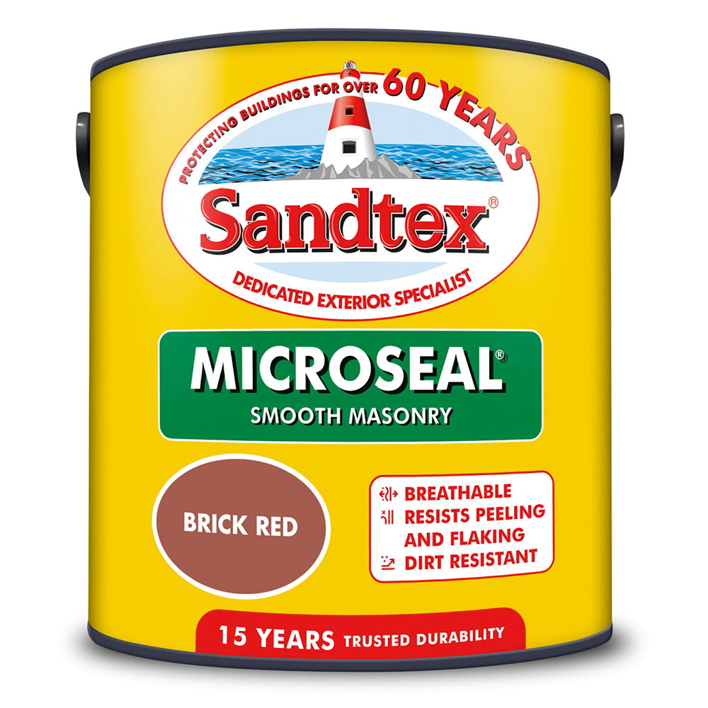 Sandtex Microseal Brick Red Smooth Masonry Paint | 2.5L, 15 Year Durability