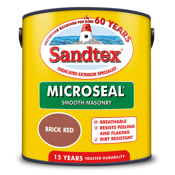 Sandtex Microseal Brick Red Smooth Masonry Paint | 2.5L, 15 Year Durability